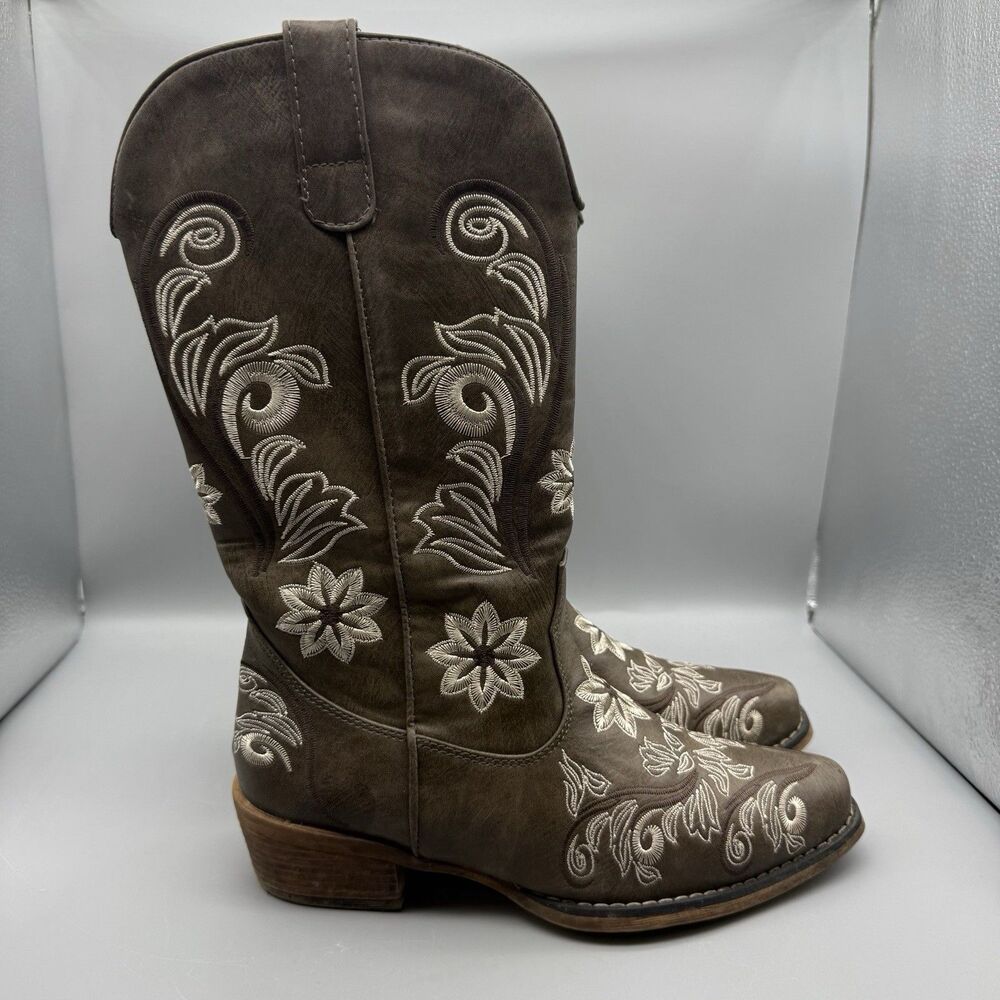 IUV Cowboy Boots Women's Size 7 Pointy Toe Mid Calf Western Cowgirl Brown